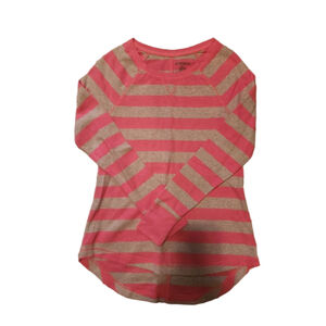 Women's Xhilaration Petite Long Sleeve Soft Ribbed Tee SP Pink Beige Striped